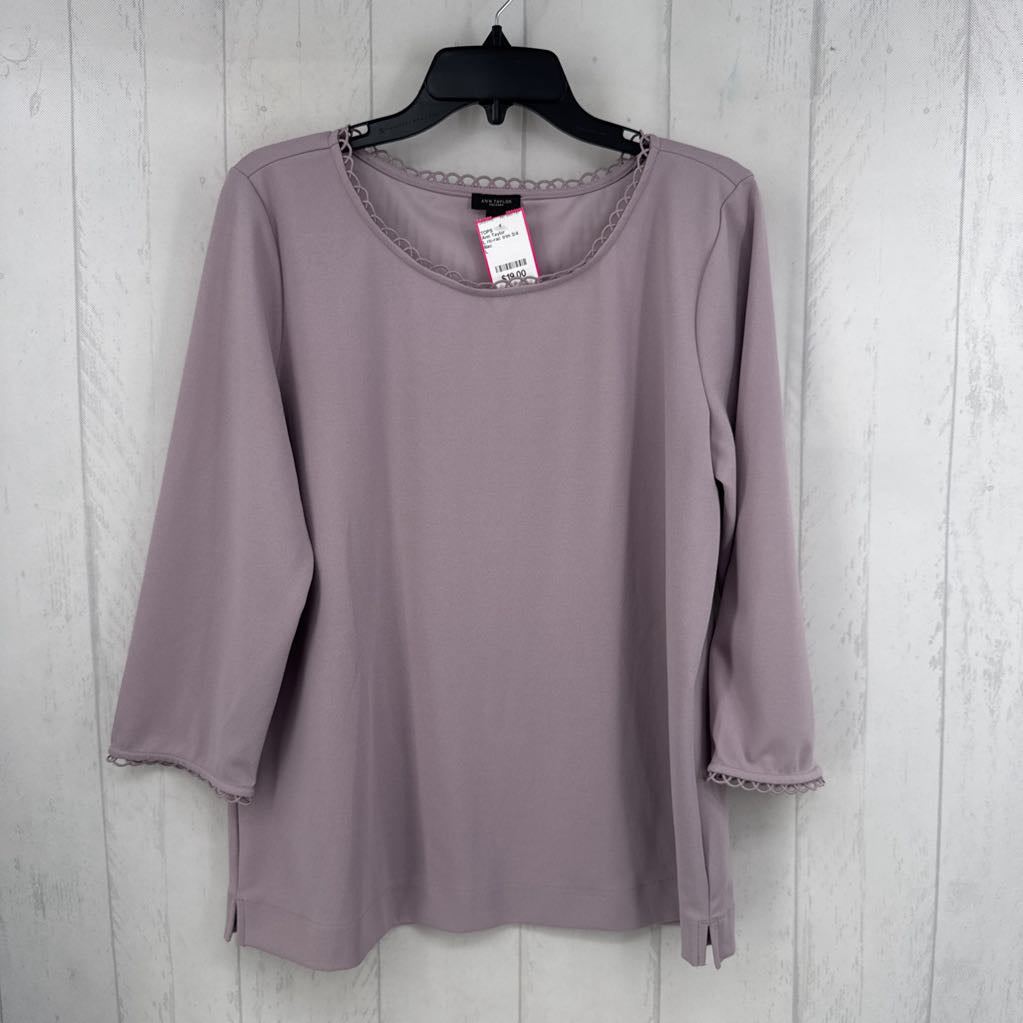 L ric-rac trim 3/4 slv top