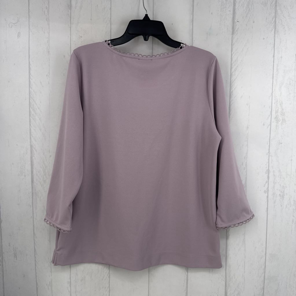 L ric-rac trim 3/4 slv top
