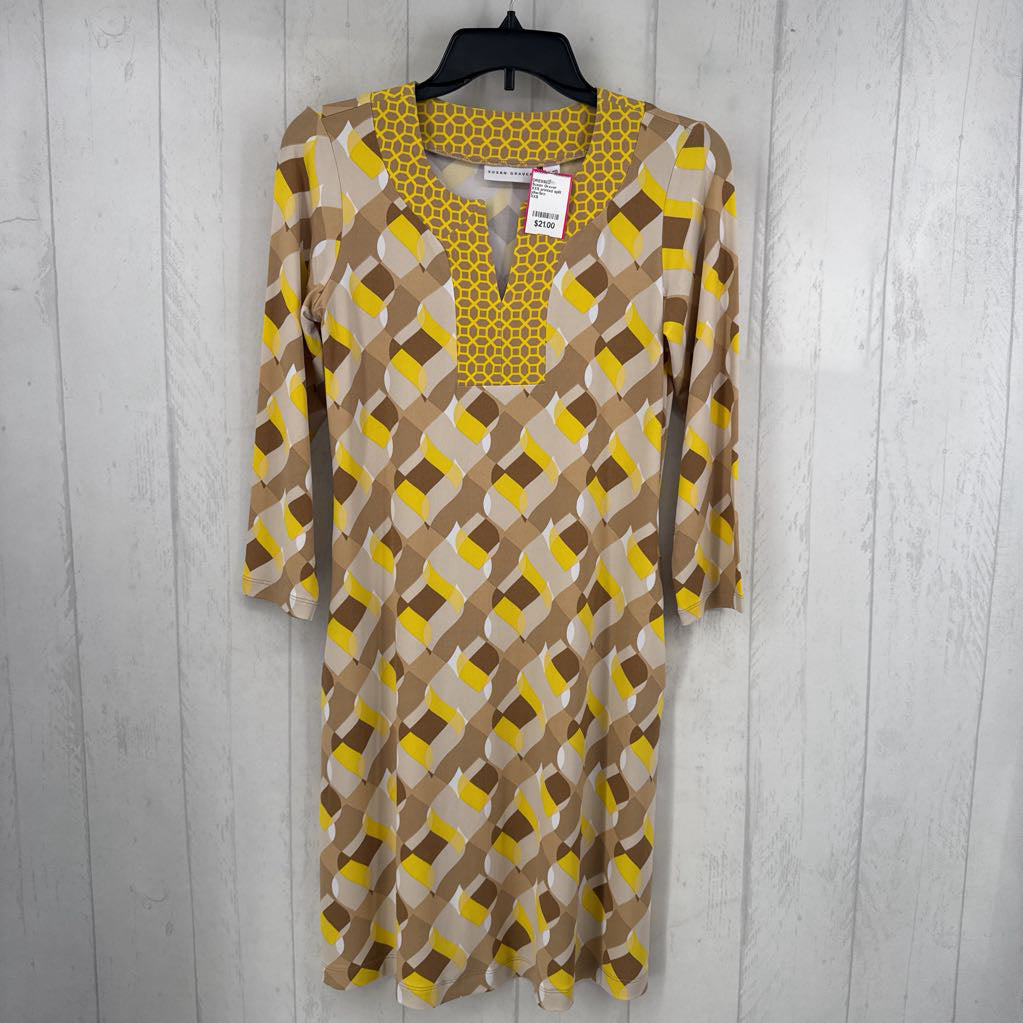 XXS printed split neck 3/4 slv dress