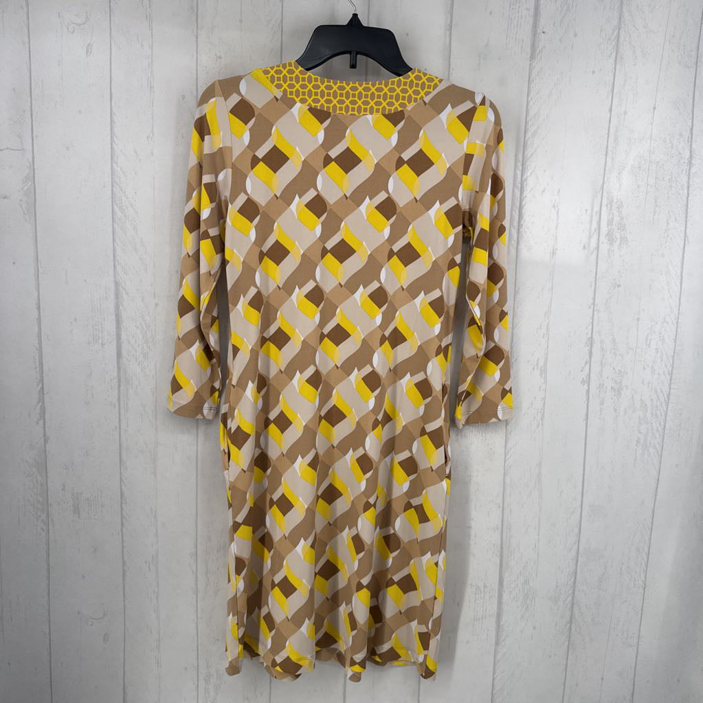 XXS printed split neck 3/4 slv dress