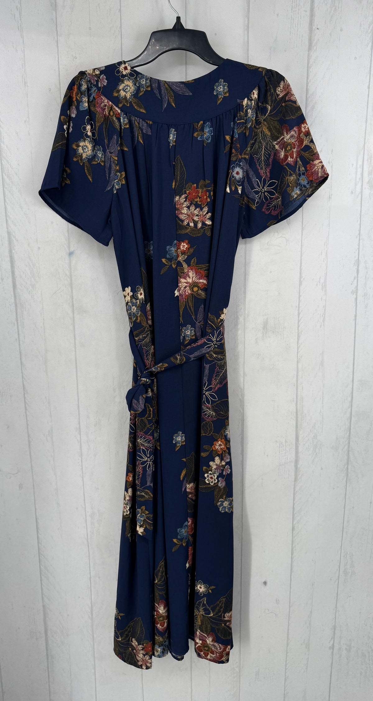 S flo print split neck belted s/s dress