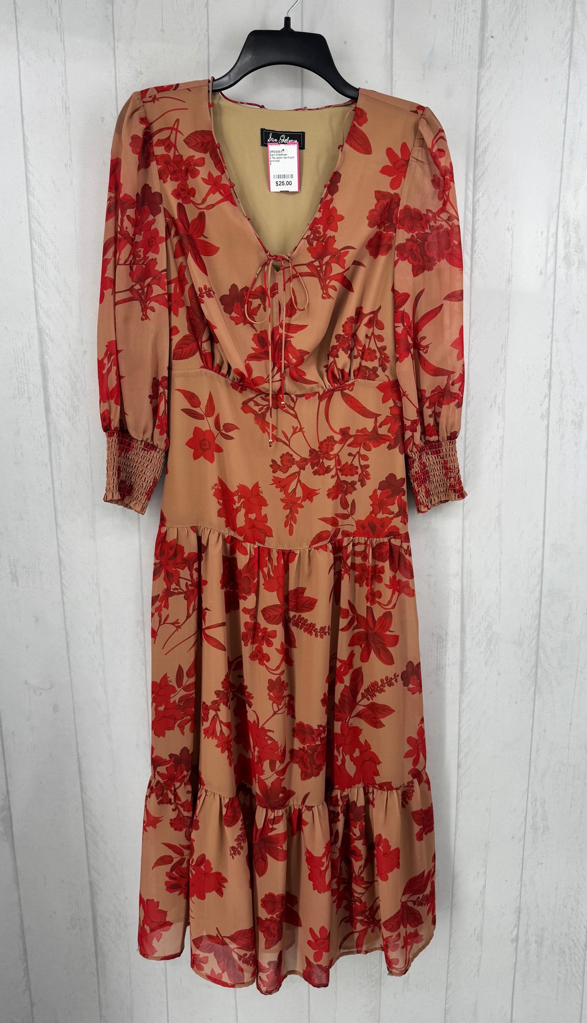 2 flo print tie-front 3/4 slv dress