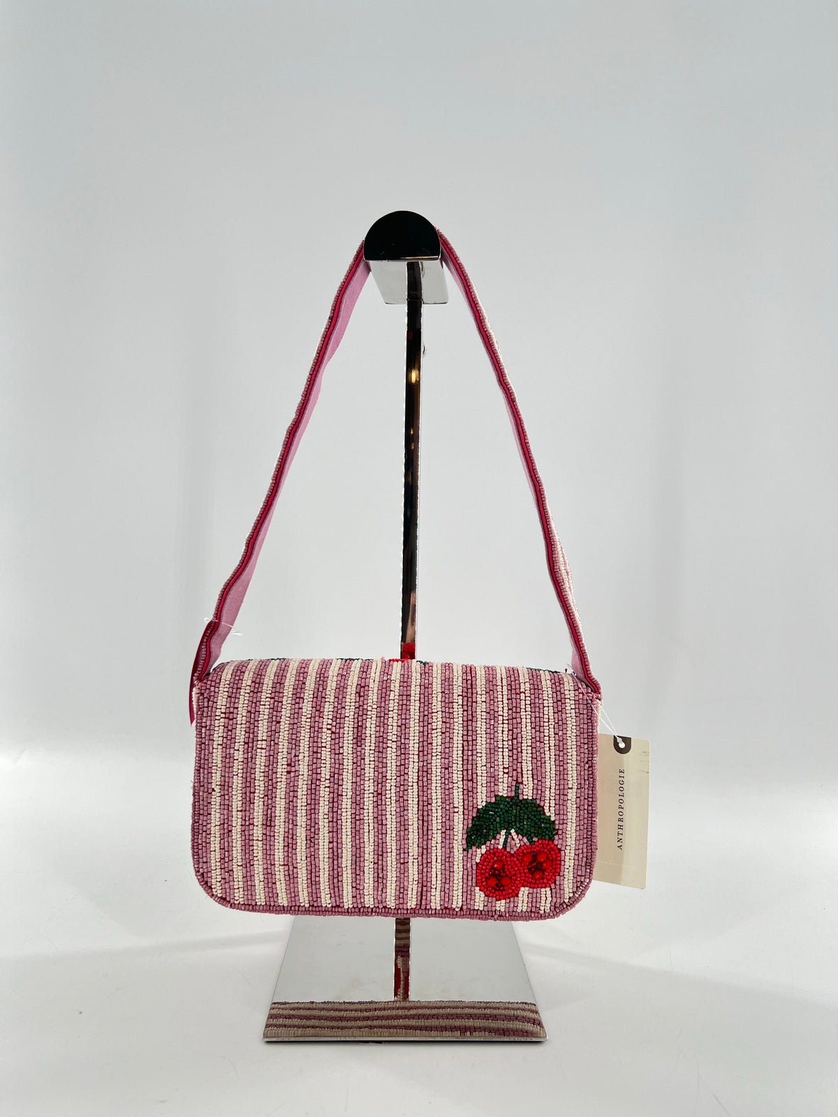 R98 beaded cherry stripe shoulder bag