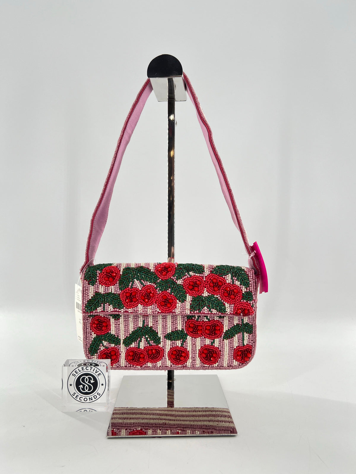 R98 beaded cherry stripe shoulder bag