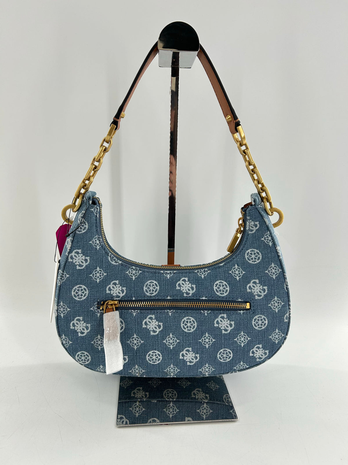R108 denim logo shoulder bag