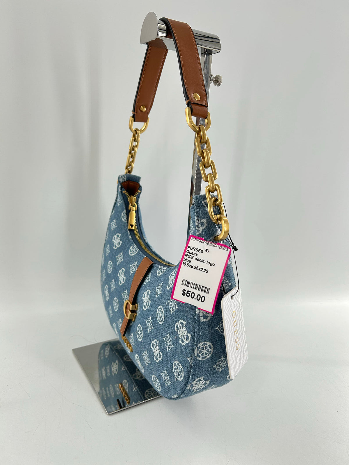 R108 denim logo shoulder bag