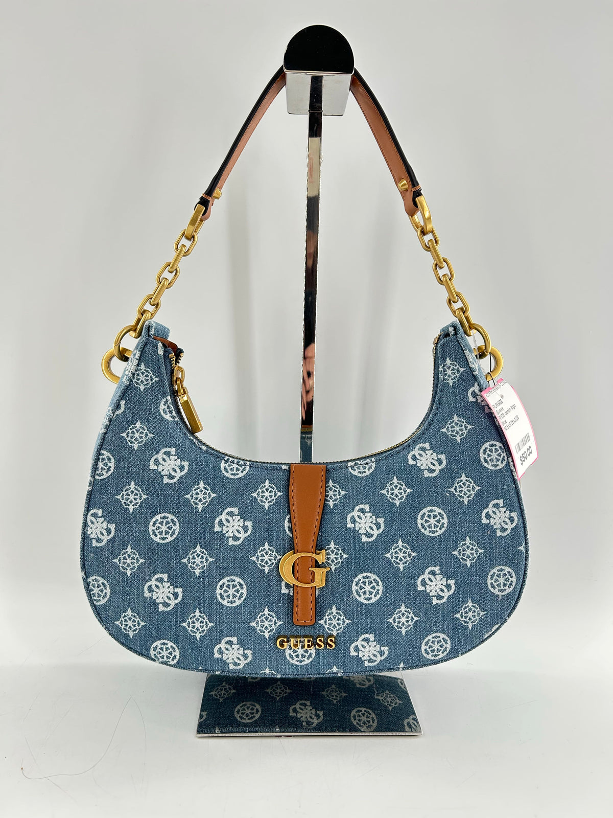 R108 denim logo shoulder bag