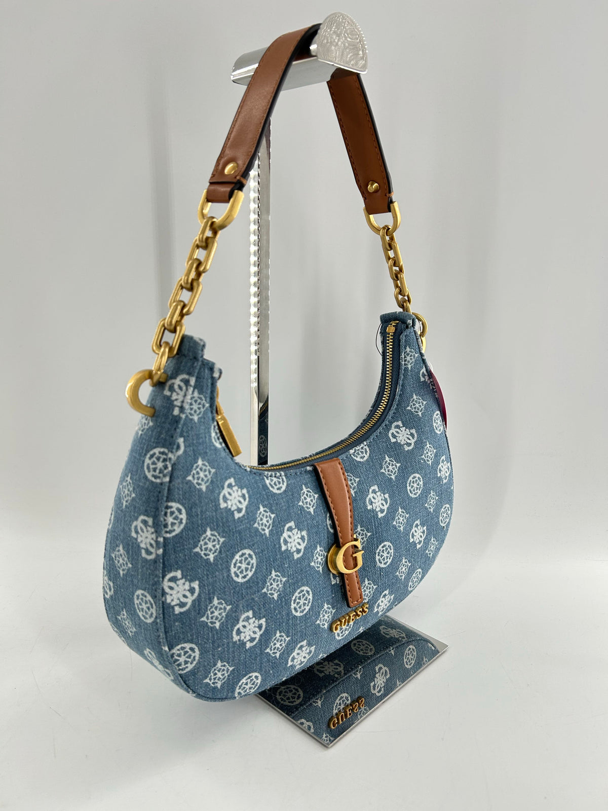 R108 denim logo shoulder bag