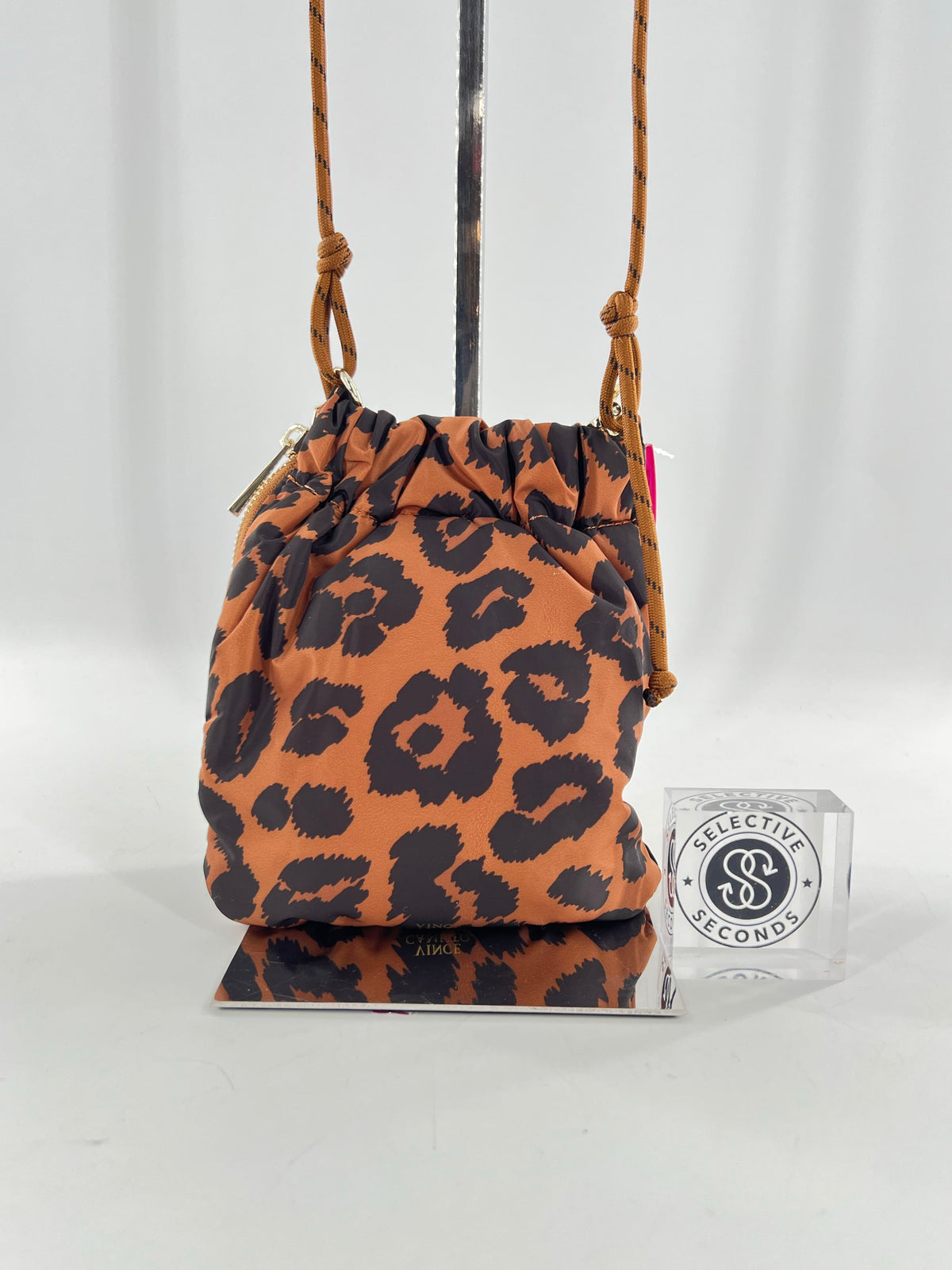 nylon leopard print drawstring crossbody