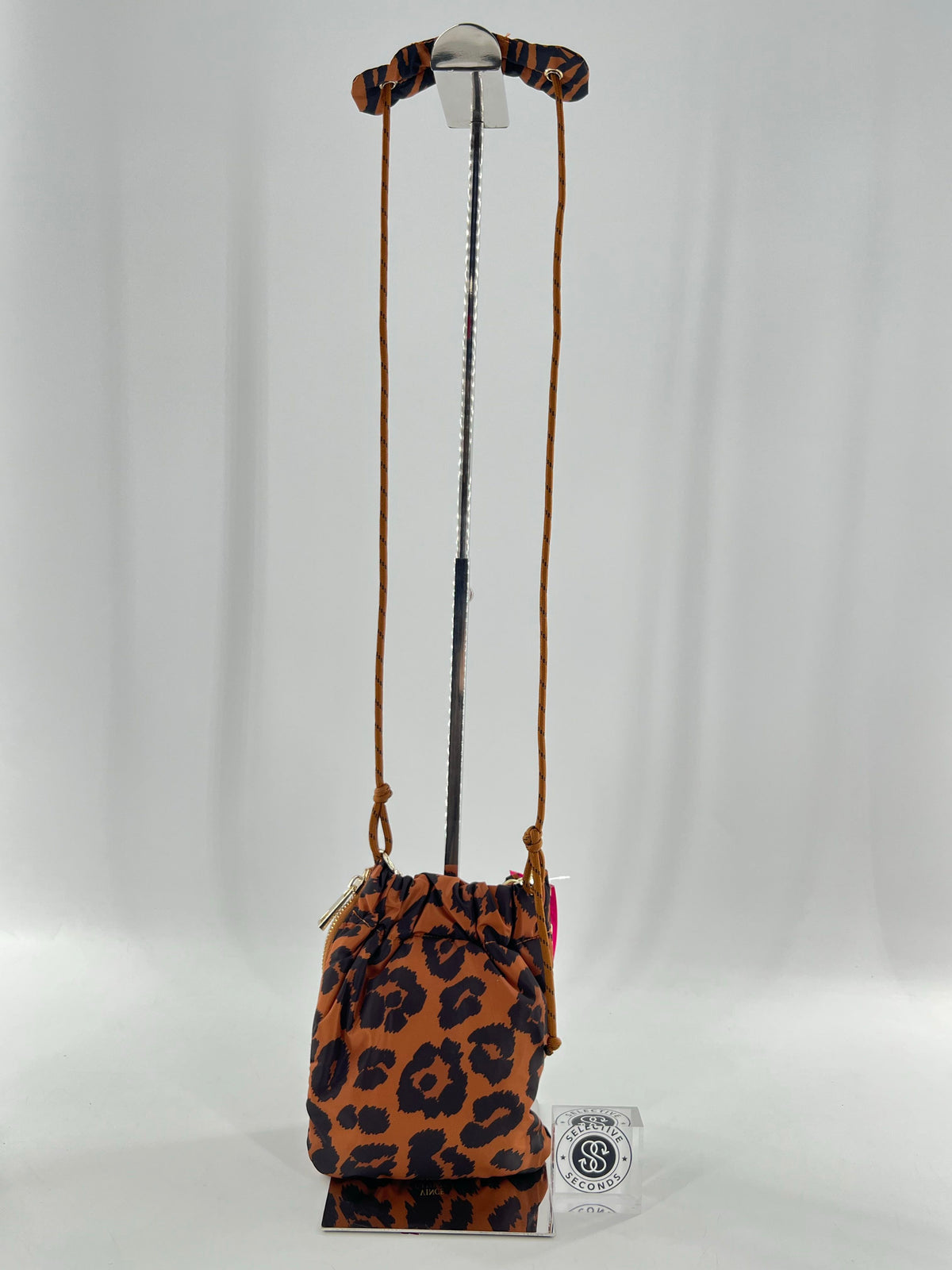 nylon leopard print drawstring crossbody