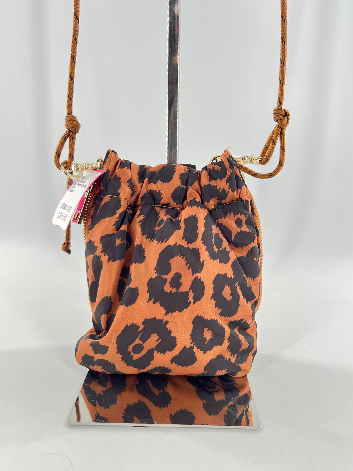 nylon leopard print drawstring crossbody