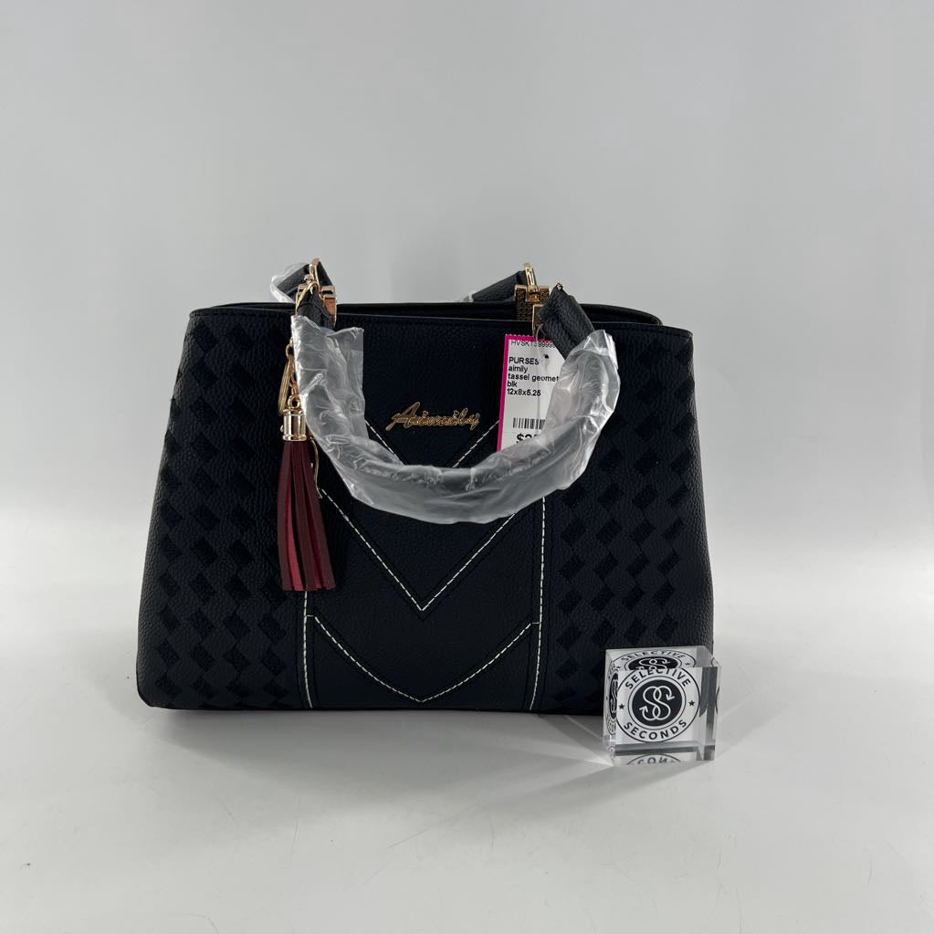 tassel geometric pattern chevron accent stitching faux leather satchel