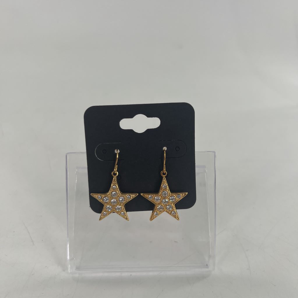 gold stars w/ crystals dangle earrings