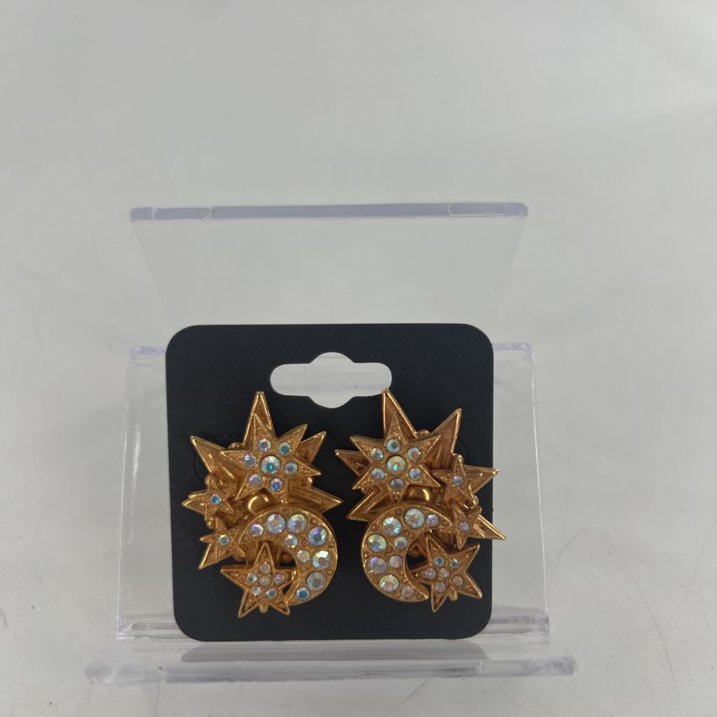 gold moon & stars w/ crystals dangle earrings
