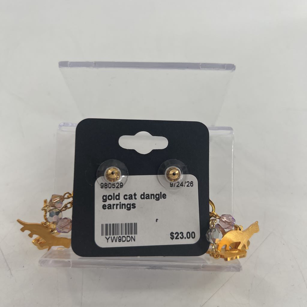 gold cat dangle earrings