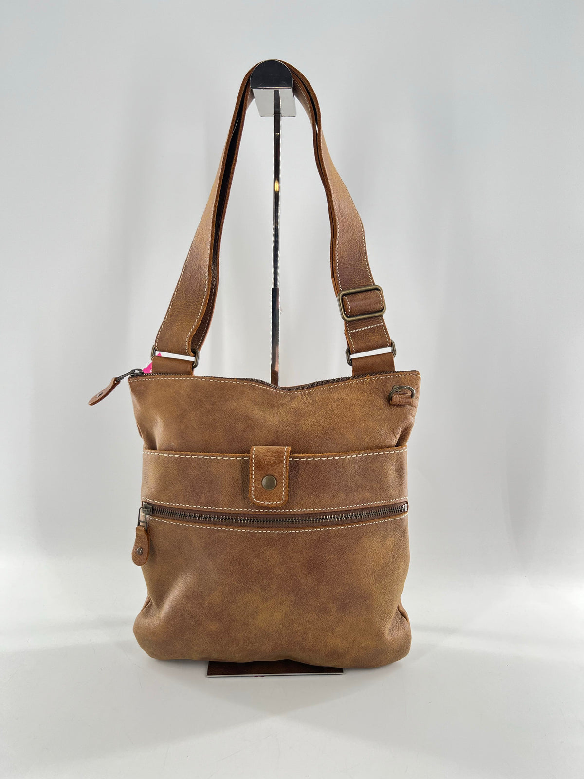 leather circular logo stamp crossbody