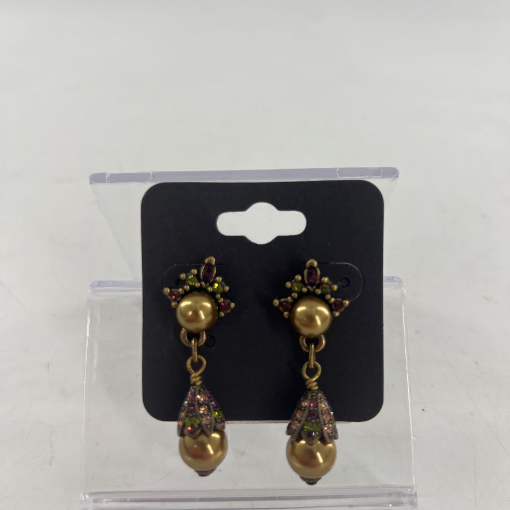 colorful crystal & pearl dangle earrings