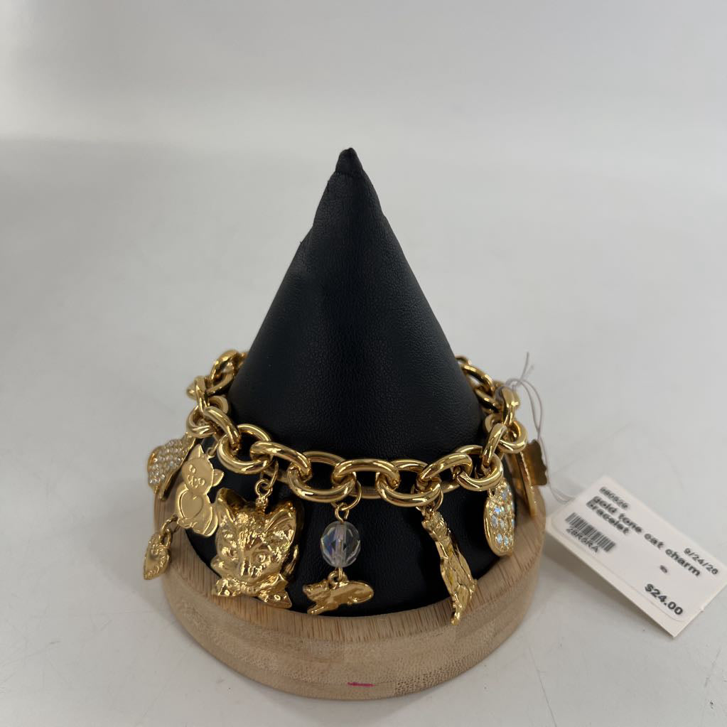 gold tone cat charm bracelet