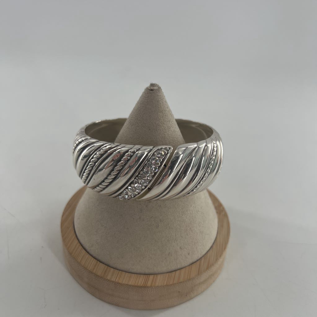silver cz hinged cuff bracelet