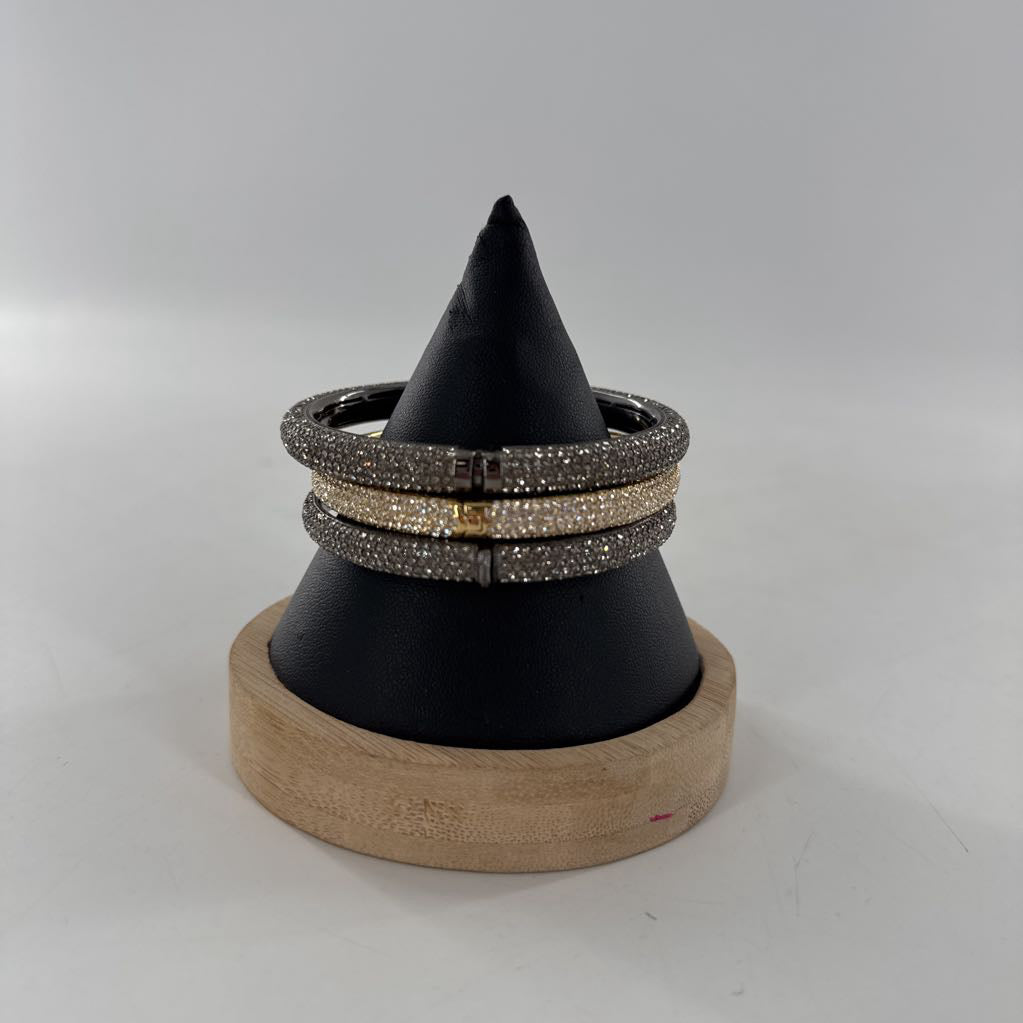 crystal pave hinged bracelet stack