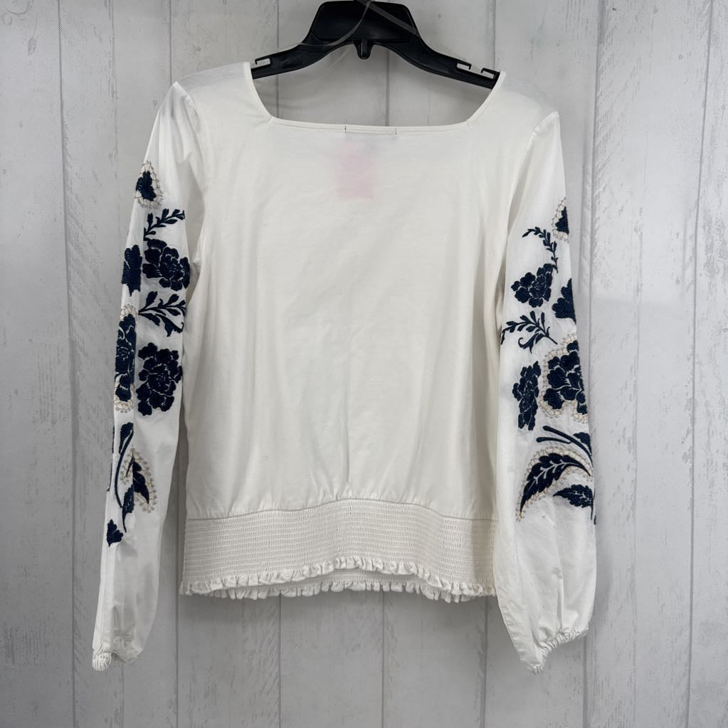 L square neck flo embroidered slv top l/s