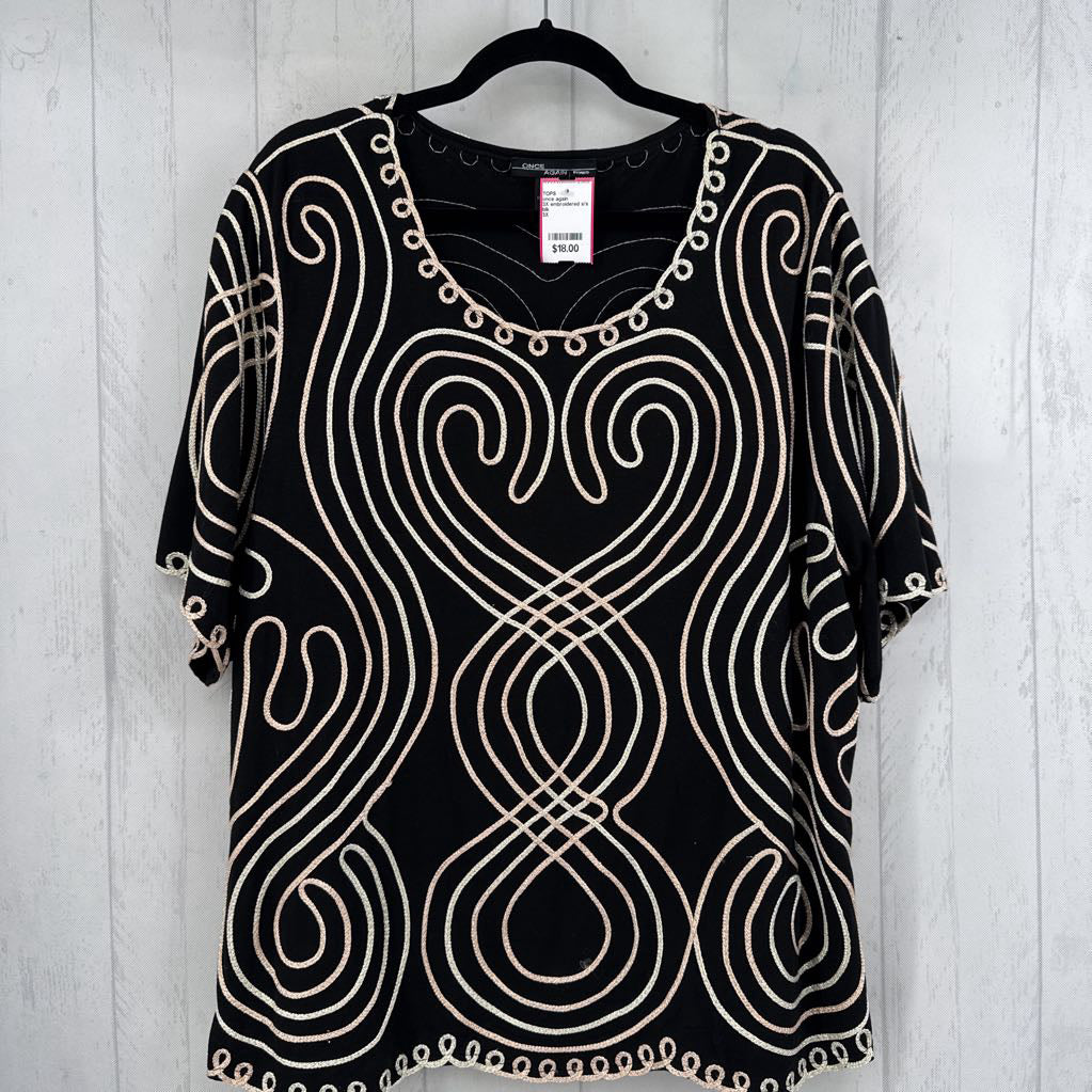 3X embroidered s/s top