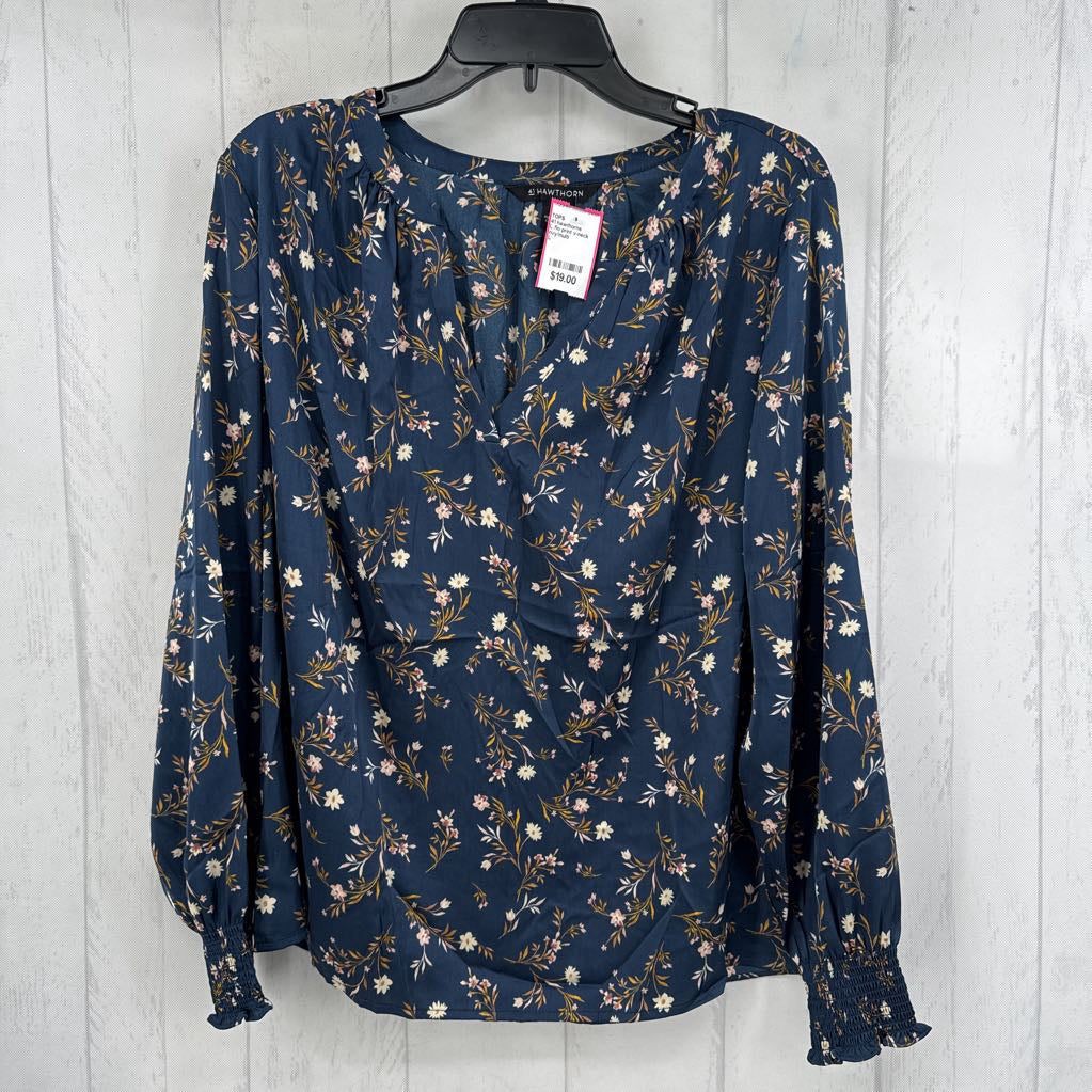 L flo print v-neck l/s top