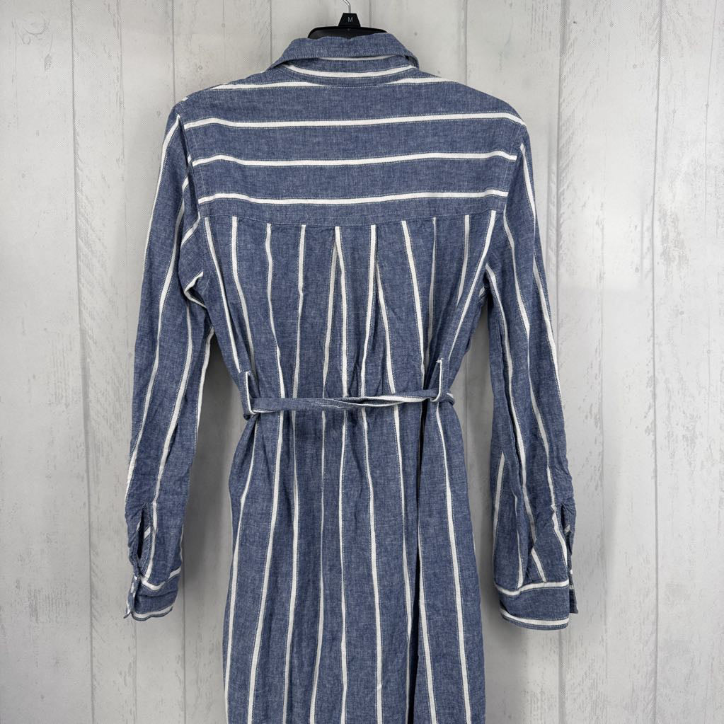 M chambray striped belted l/s dress