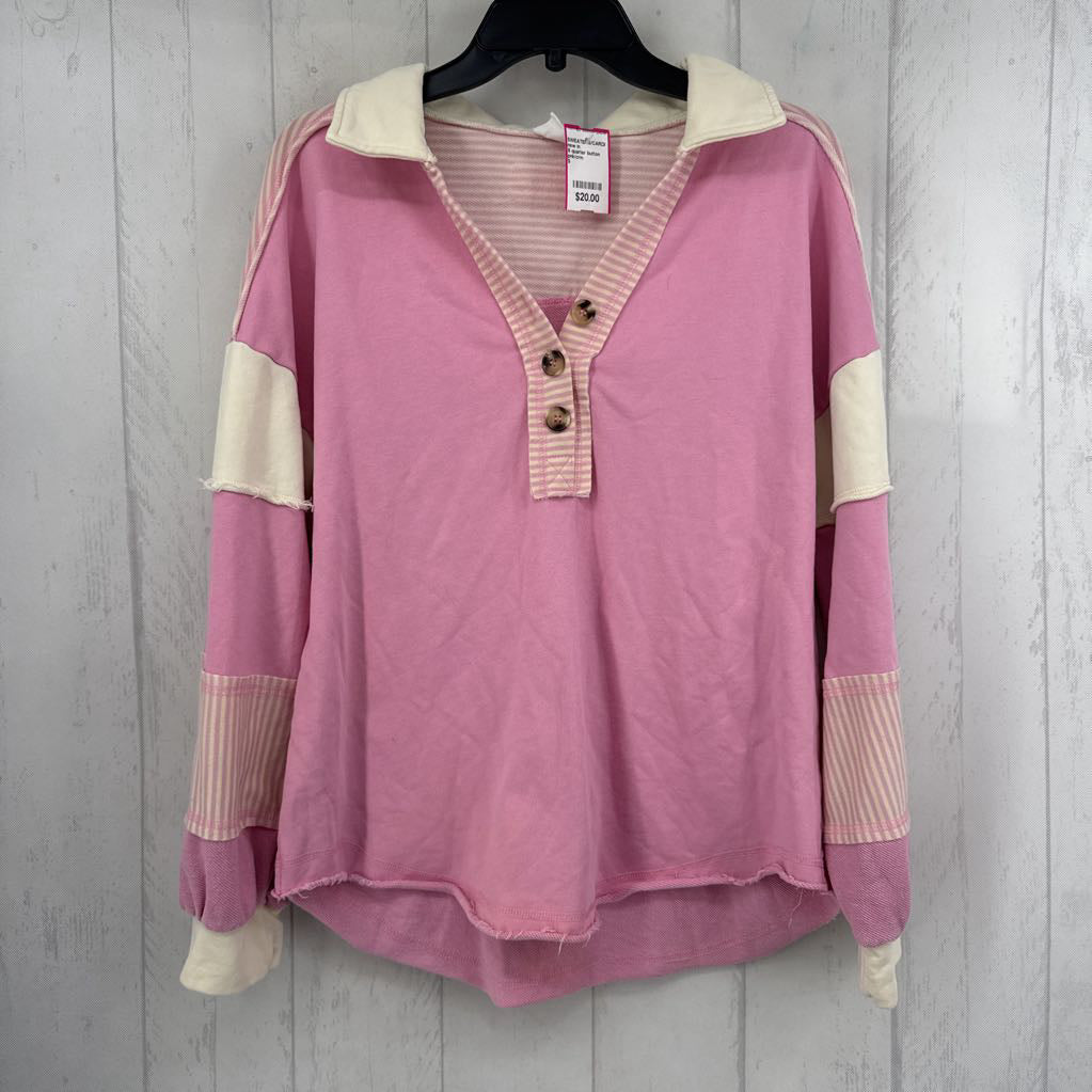 S quarter button down stripe accent l/s pullover