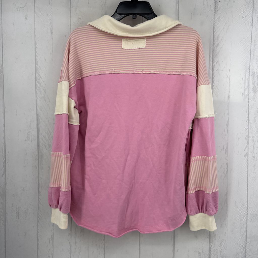 S quarter button down stripe accent l/s pullover