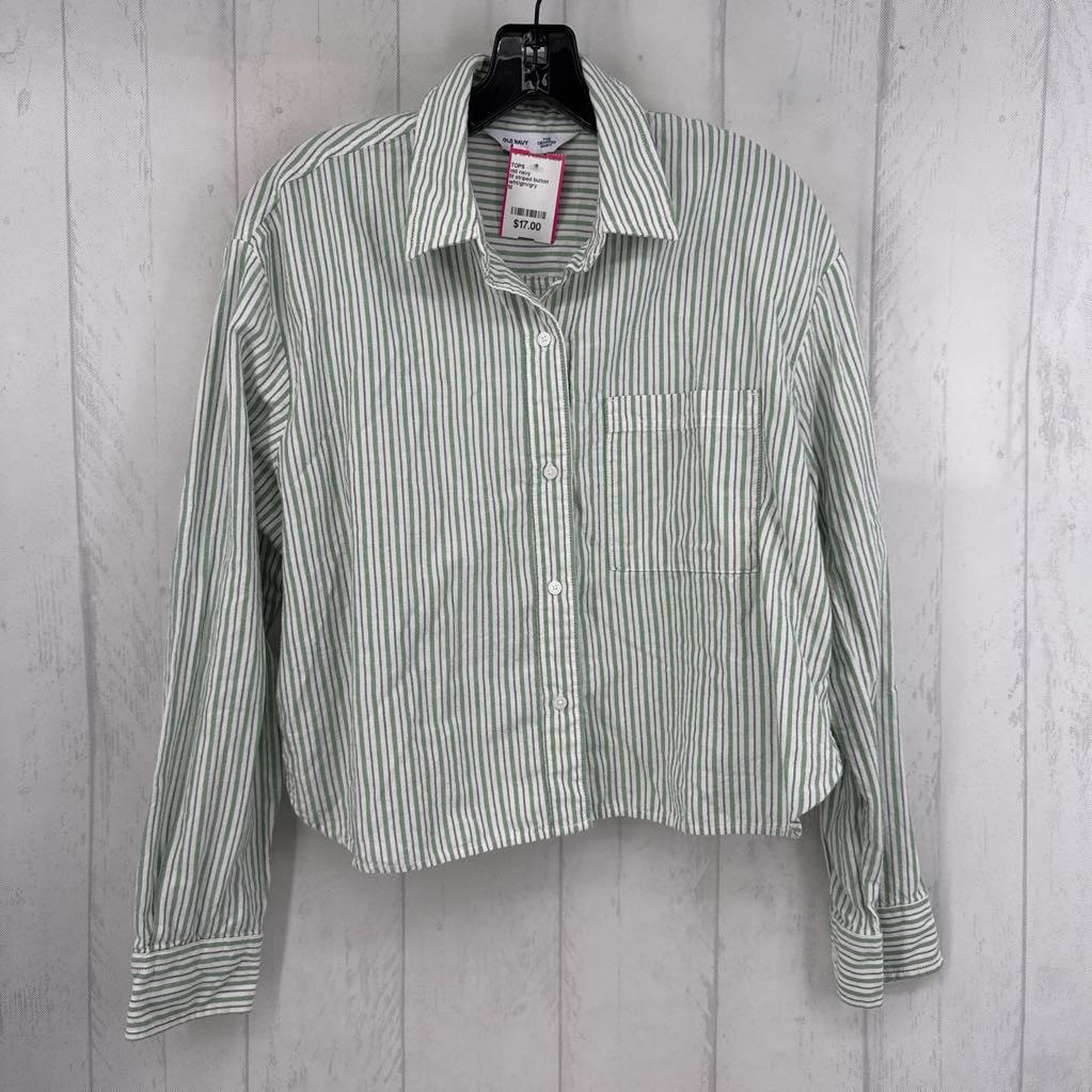 M striped button down crop l/s top