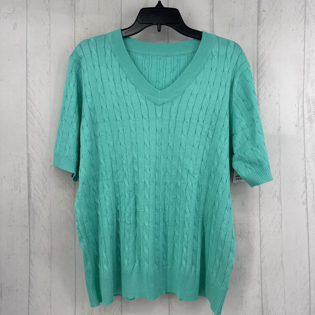 L cable knit v-neck s/s top