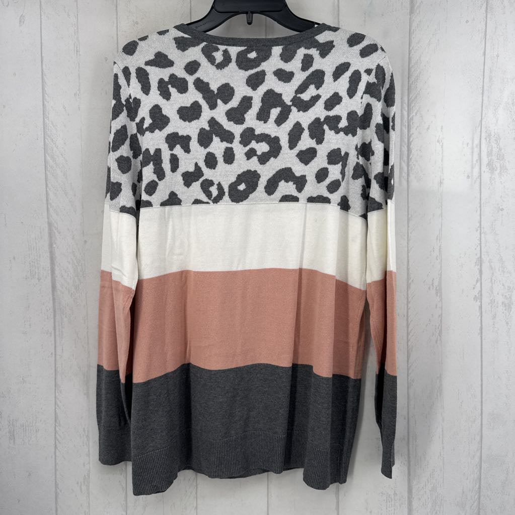 L animal print colorblock knit l/s top