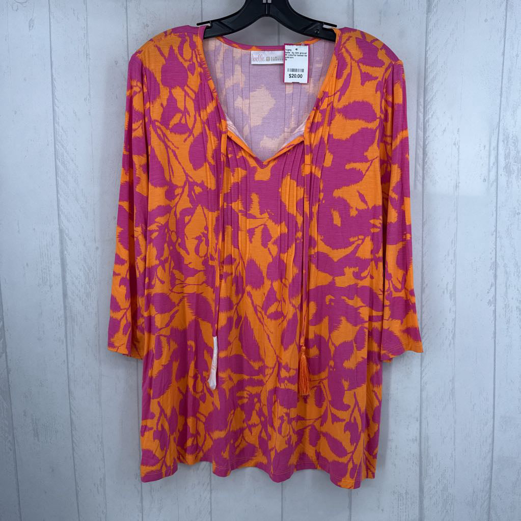 M colorful tassel tie 3/4 slv top