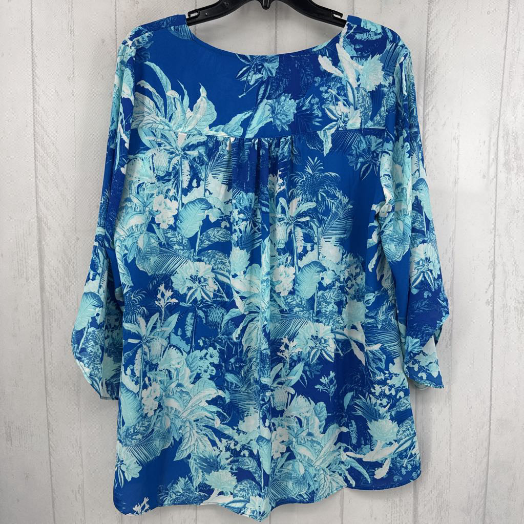 M flo print v-neck 3/4 slv top