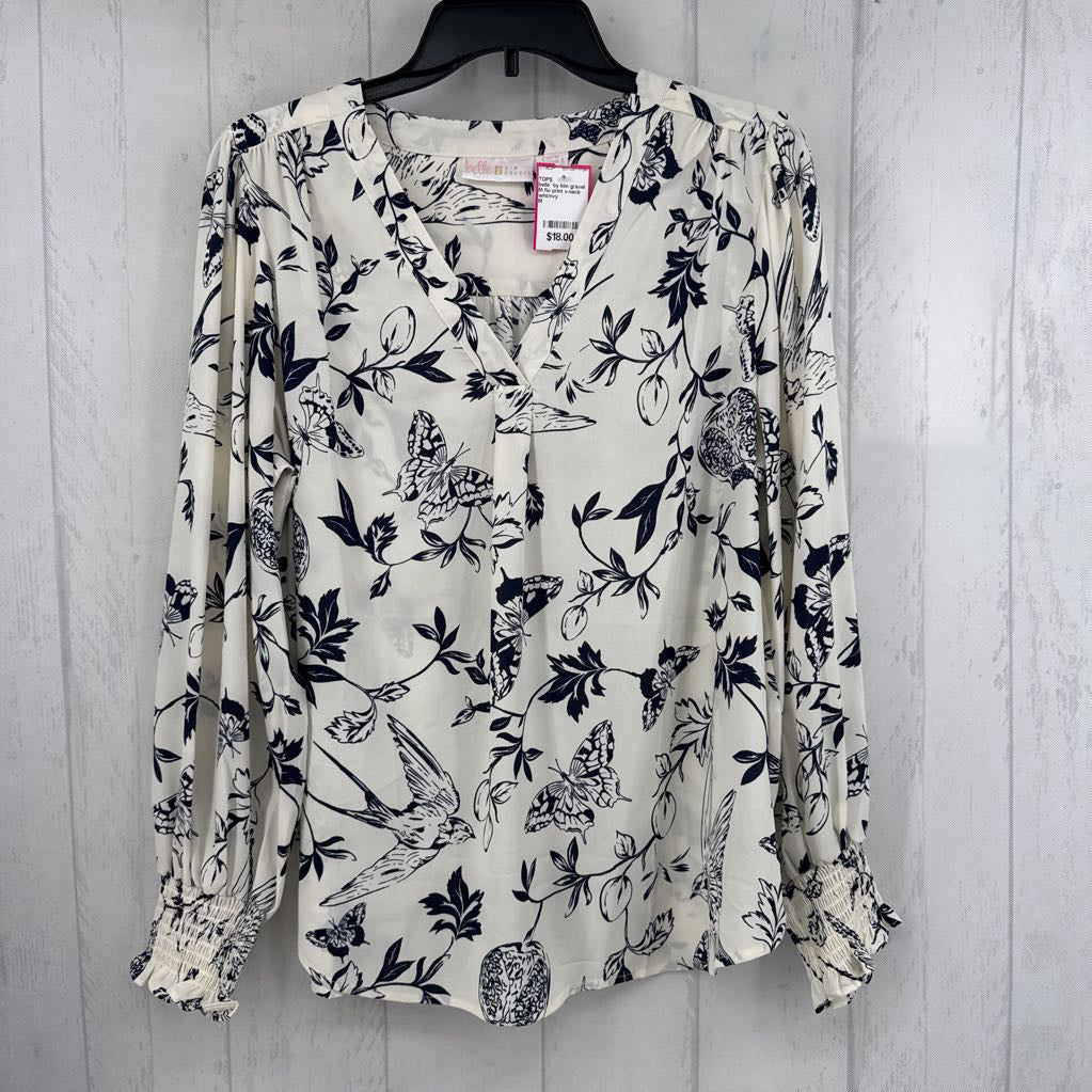 M flo print v-neck l/s top