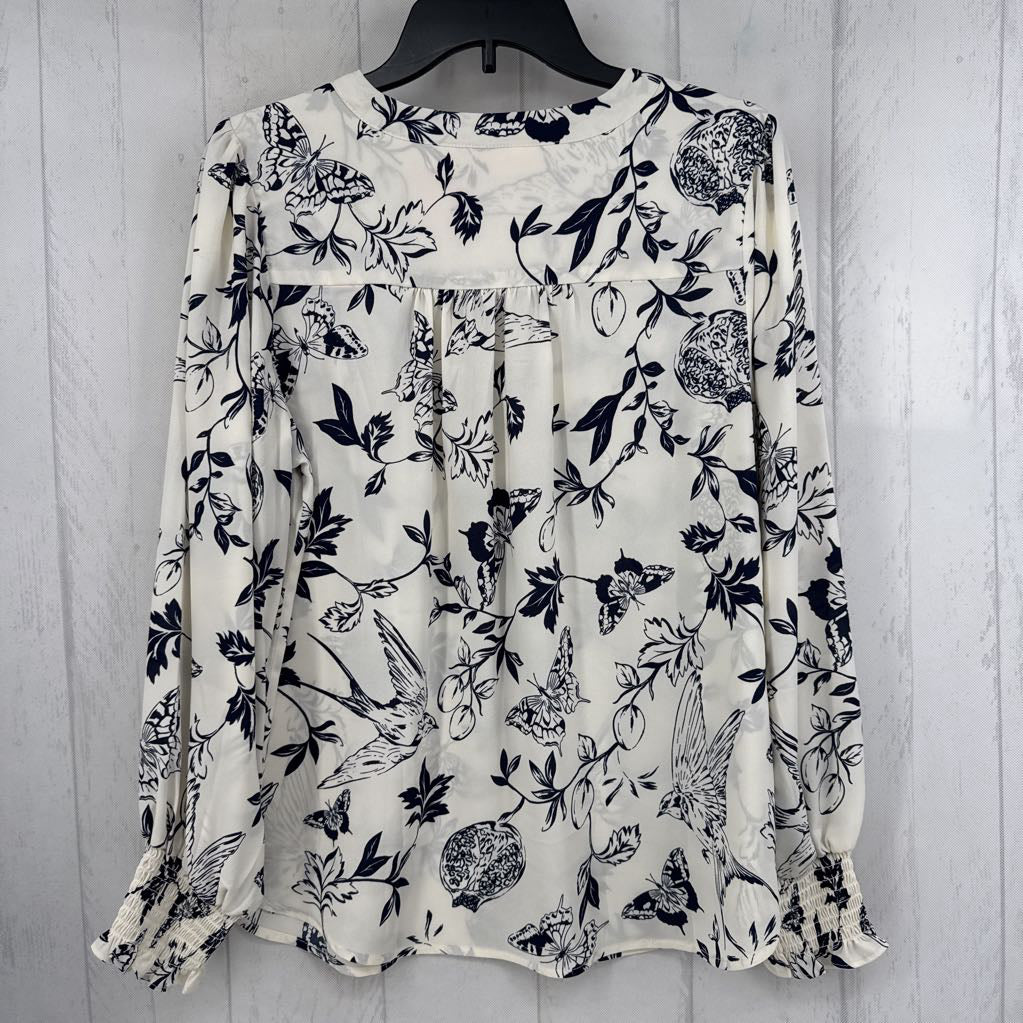 M flo print v-neck l/s top