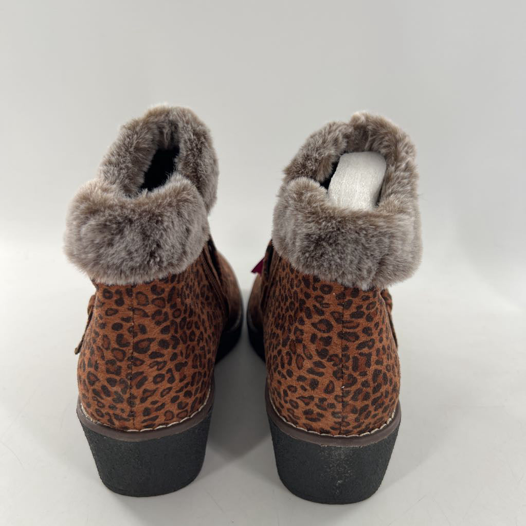 11 faux-fur trimmed animal print wedge heel bootie