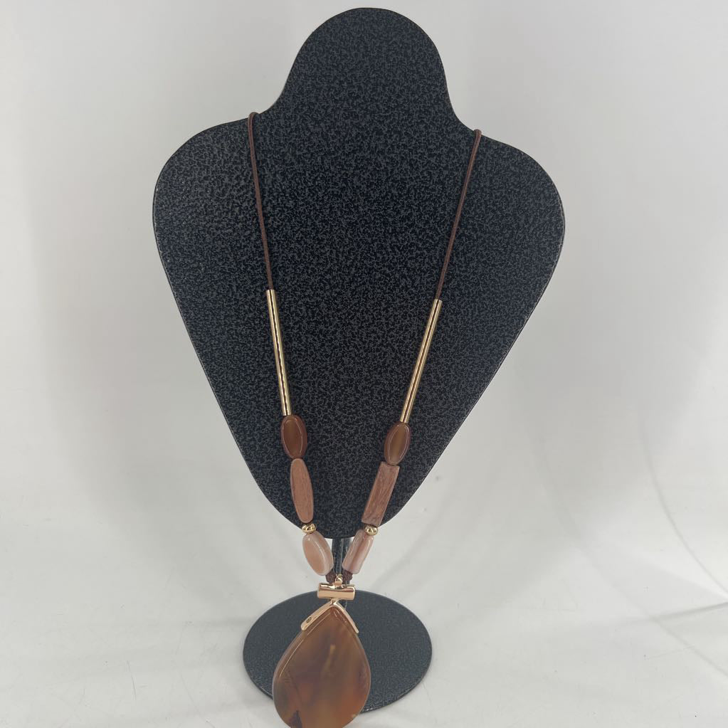 brown beaded teardrop pendant slider necklace