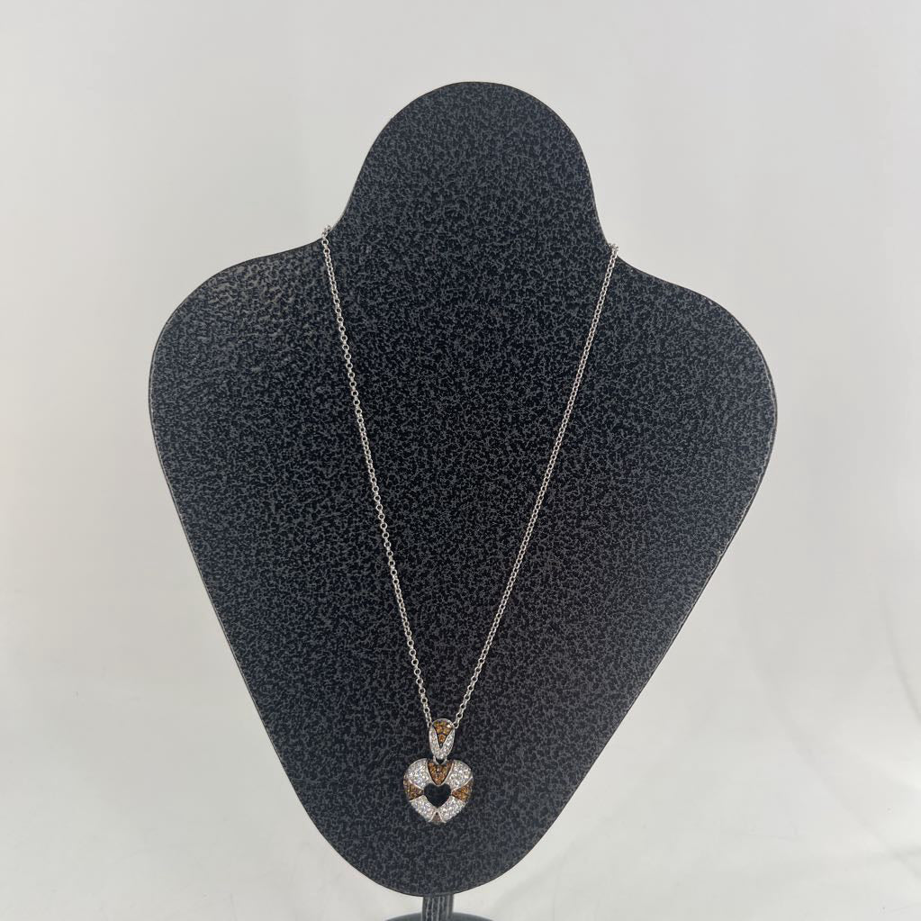 .925 10" silver cz heart pendant necklace