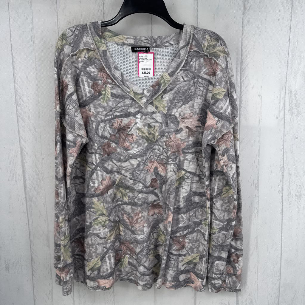 M waffle knit camo print l/s top