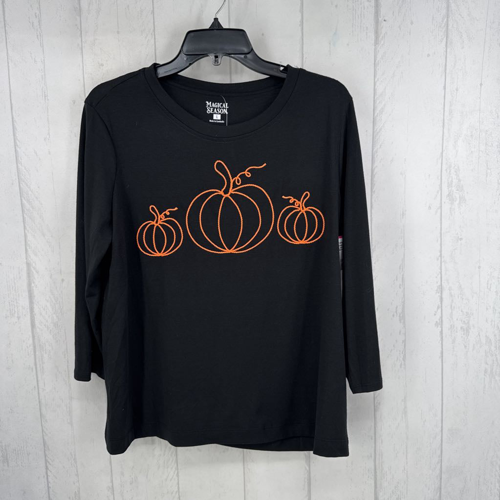 L pumpkin embroidered l/s top