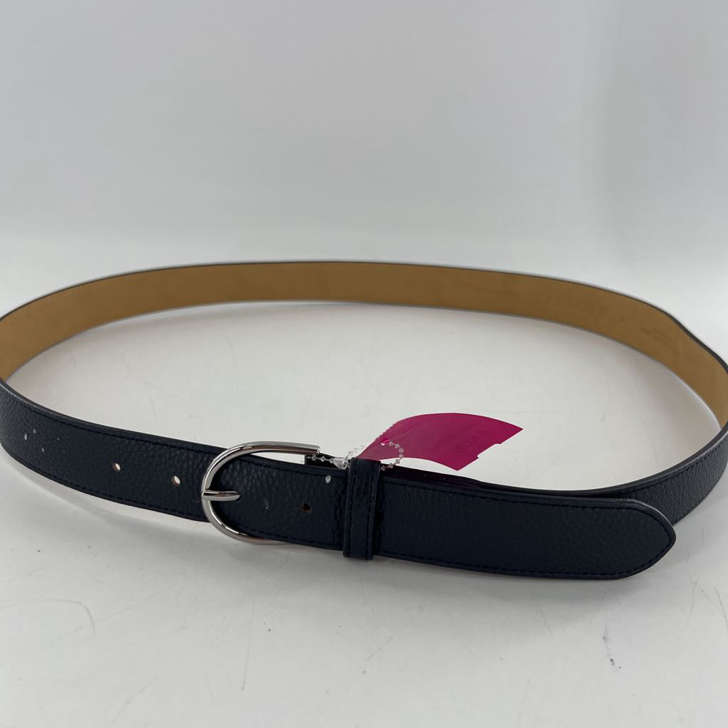 XL navy leather belt w/ silver buckle
