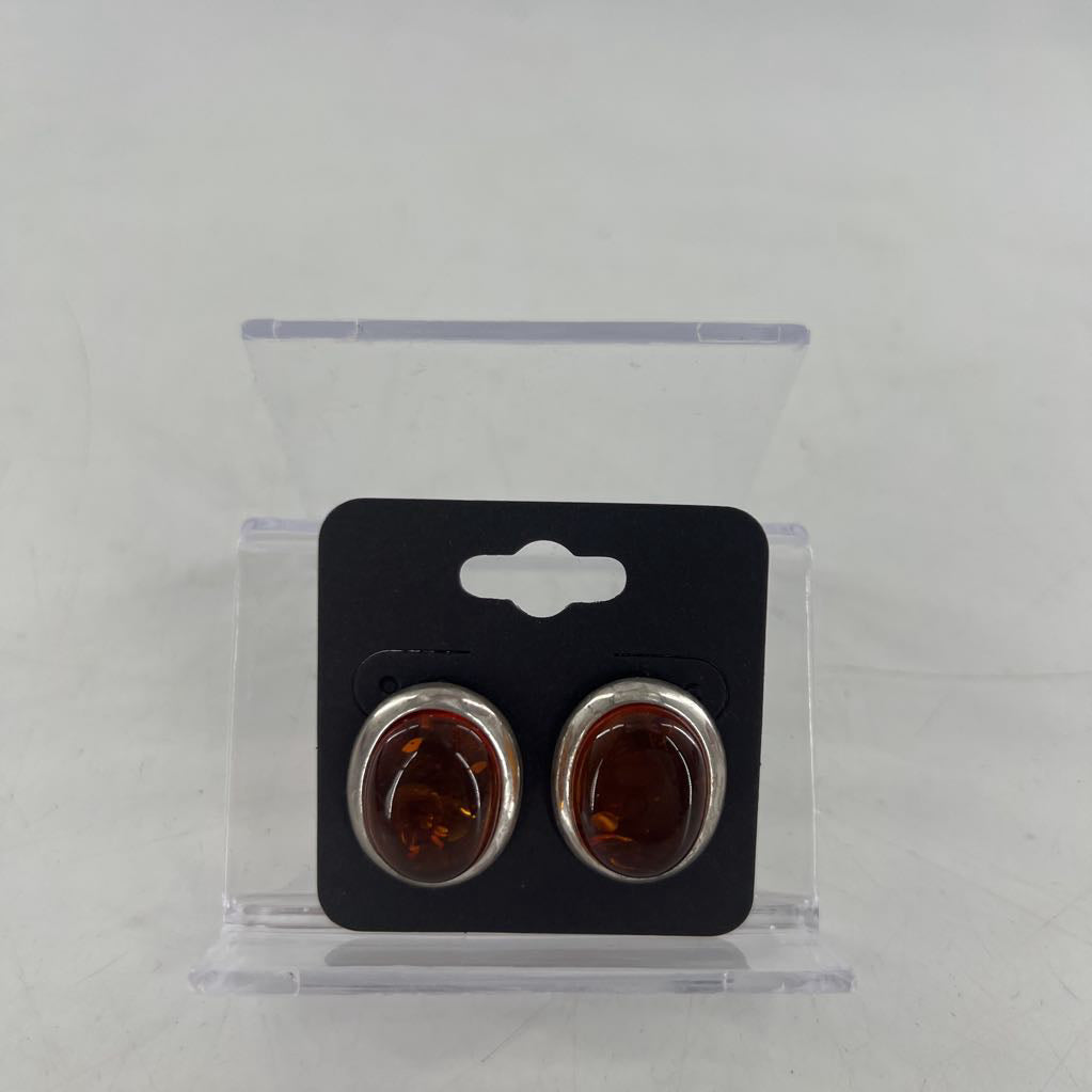 silver earrings w/ oval brown stone
