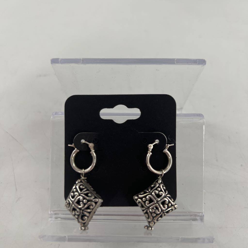 silver etched dangle earrings