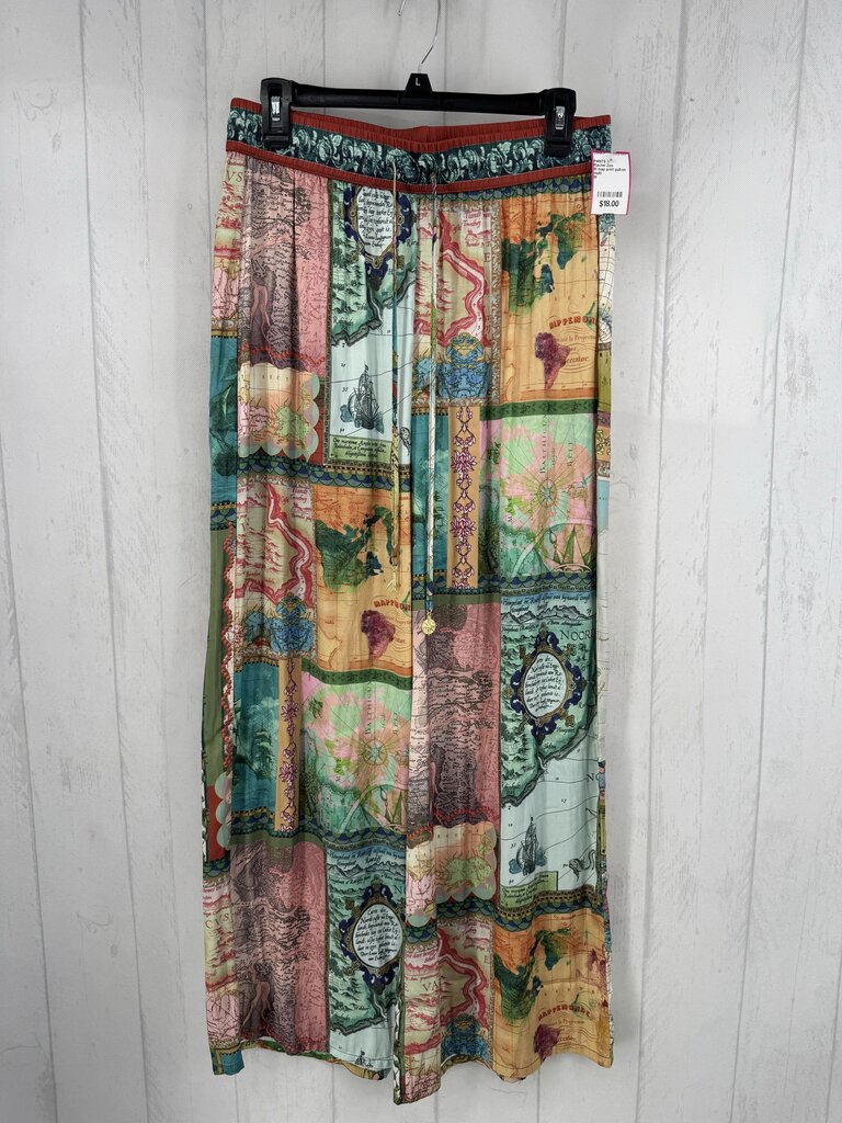 M map print pull-on wide leg pant