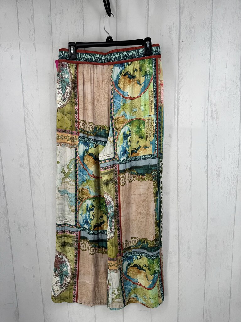 M map print pull-on wide leg pant