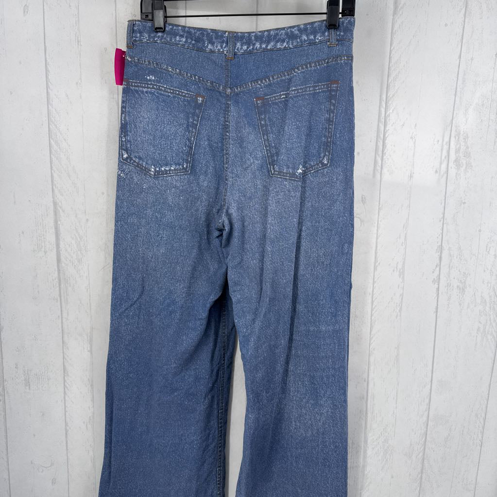 M denim print wide leg pant