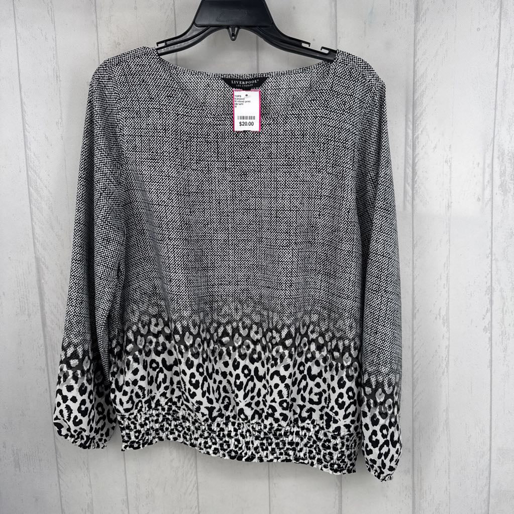 M mixed print smocked accent l/s top