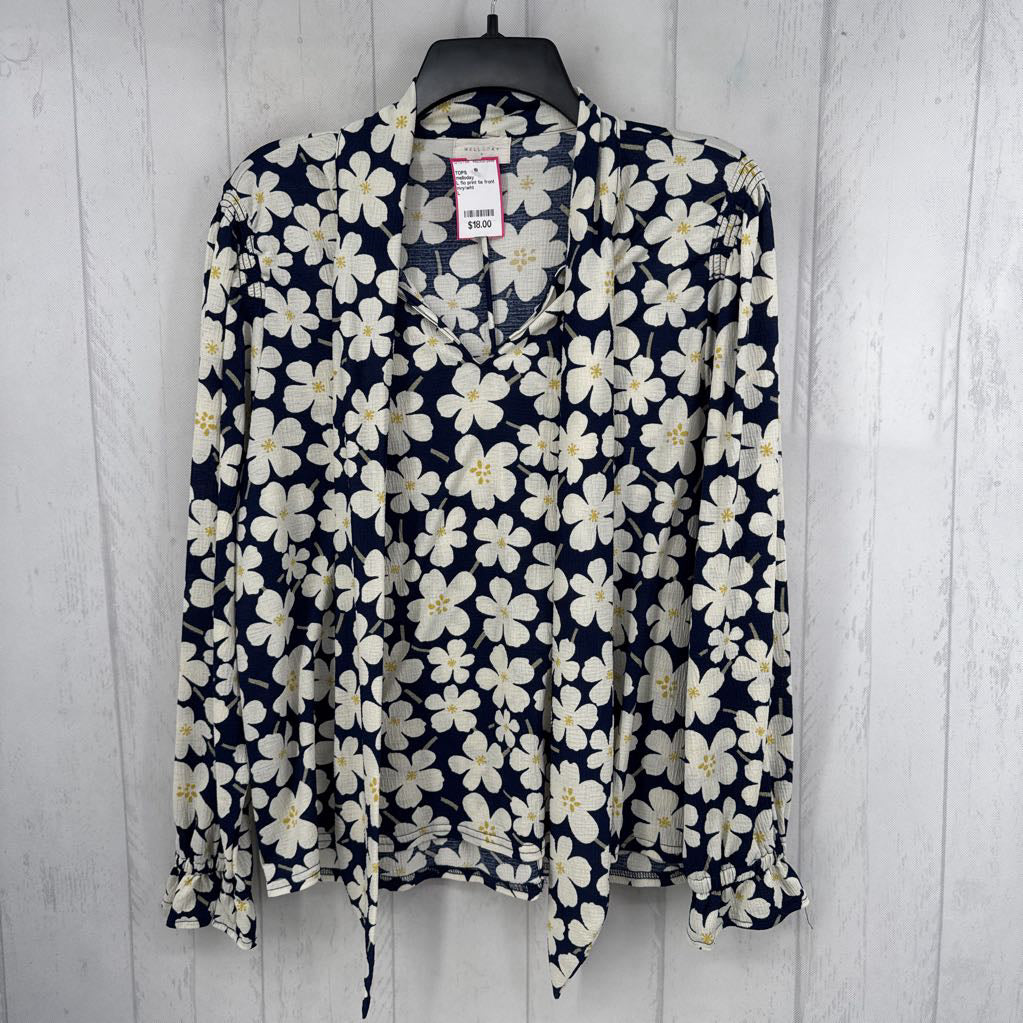 L flo print tie front l/s top